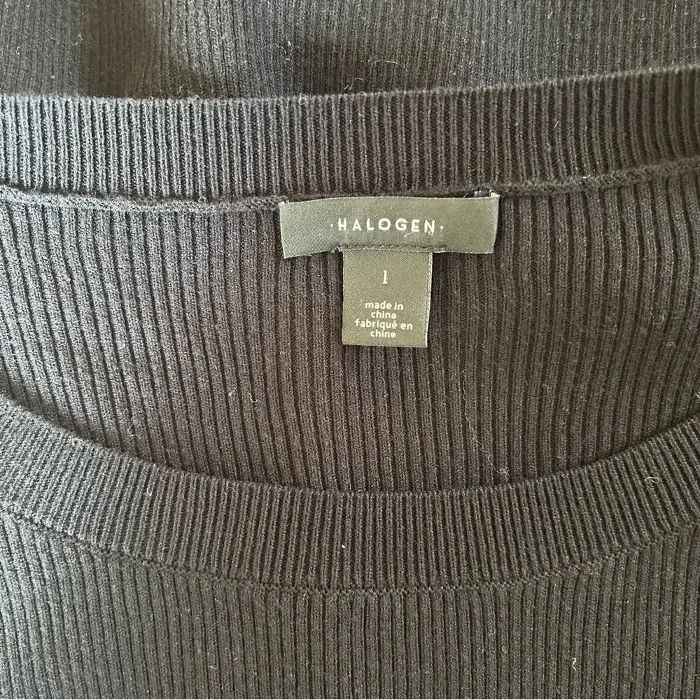 Halogen Black Ribbed Knit Scoop neck Sweater with Long Puffed Sleeves L